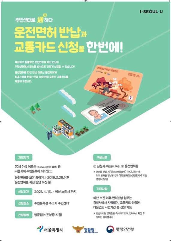 서울시, 70세 이상 운전면허 자진 반납 신청 접수... 반납 후 철회 불가