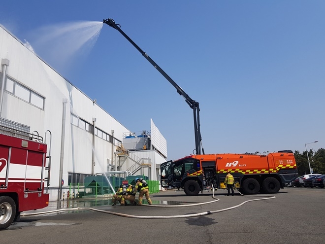 가상화재 불시출동훈련.(사진제공=울산 온산소방서)