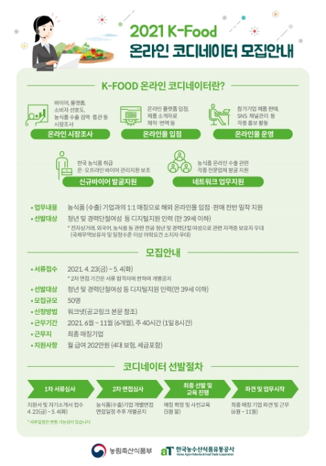aT, 2021 K-FOOD 온라인 코디네이터 모집