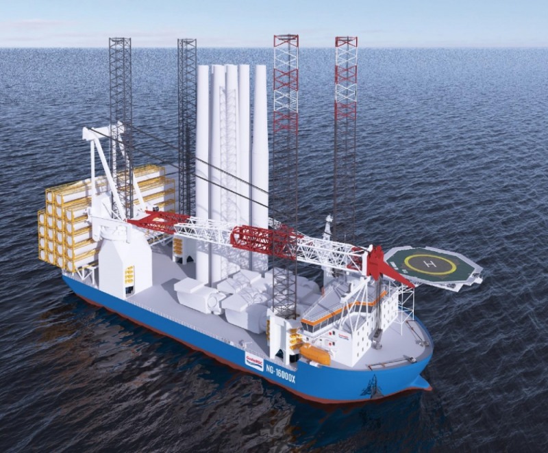 대우조선해양이 수주한 대형 해상풍력발전기 설치선 ‘NG-16000X’ 디자인 조감도.(사진=대우조선해양)