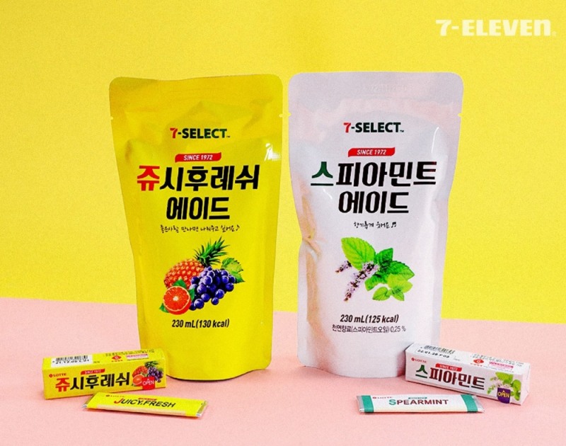 세븐일레븐, 파우치음료 ‘쥬시후레쉬에이드’, ‘스피아민트에이드’ 출시