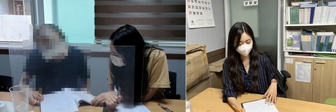 대학생 서포터즈 다온의 오유진 멘토가 검정고시 멘토링을 하고 있다./다온의 회장인 임세은 멘토.(사진제공=한국법무보호복지공단 서울서부지소)