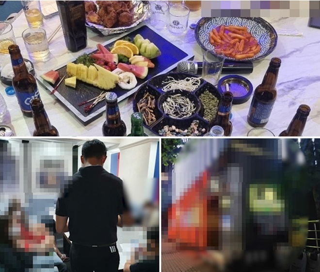 외부간판 소등하고 출입문 잠근채 영업한 유흥주점 단속현장.(사진제공=대구경찰청)