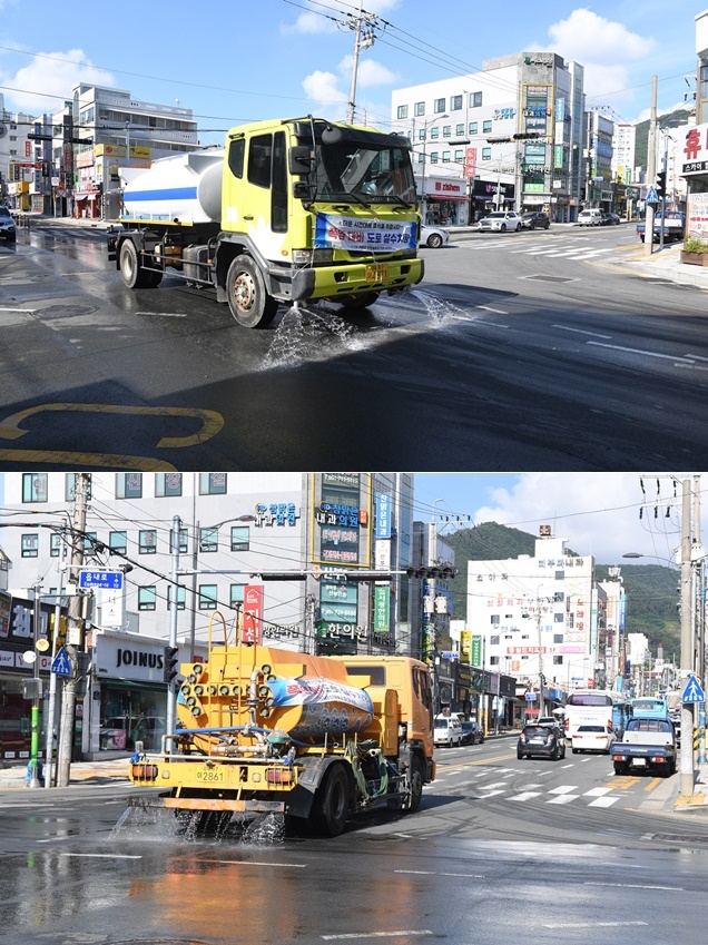 기장군이 살수차를 확대 운영하고 있다.(사진제공=부산 기장군)