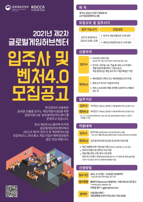 콘진원, 중소 게임기업 육성 위한 글로벌게임허브센터 입주사 30곳 모집