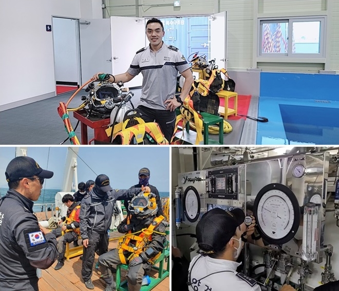 중앙해양특수구조단 교육훈련팀 박재형 경장/중앙해양특수구조단 잠수지원함 내 감압 챔버 운용/ 표면공급식(SSDS) 잠수감독관 임무수행.(사진제공=중앙해양특수구조단)