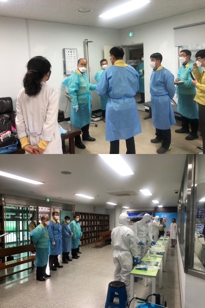 이영호 법무부 소년보호과장이 14일 춘천소년원을 방문해 코라나19대응실태를 점검하고 있다. (사진제공=춘천소년원)