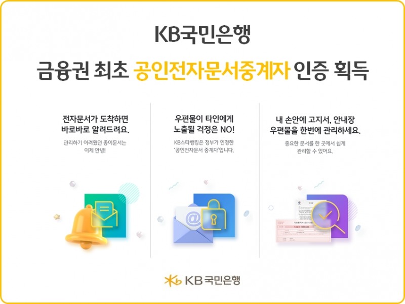 KB국민은행, 금융권 최초 공인전자문서중계자 인증 획득