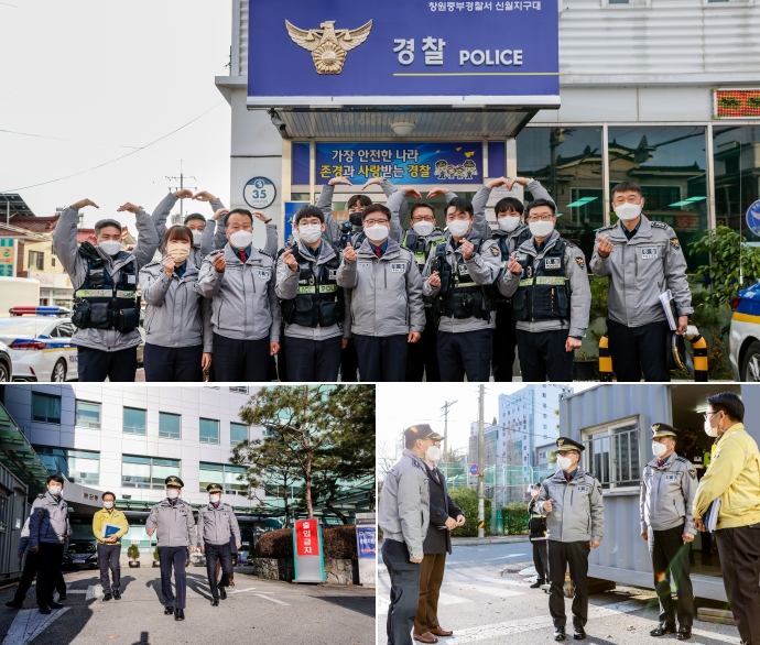 제35대 이상률 경상남도경찰청장이 17일 첫 공식일정으로 코로나19 생활치료센터를 방문하고 지역경찰 특별방역 현장점검을 하고 있다.(사진제공=경남경찰청)