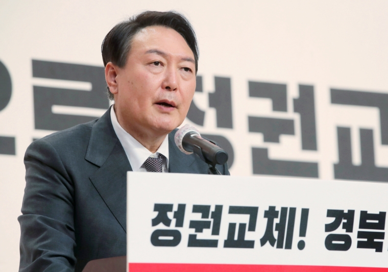 국민의힘 윤석열 대선 후보가 지난 29일 열린 경상북도 선대위 출범식에서 발언하고 있다. 사진=연합뉴스