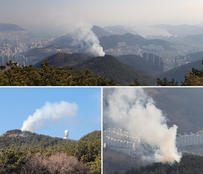 부산 사하구 시약산 산불.(사진제공=부산경찰청)