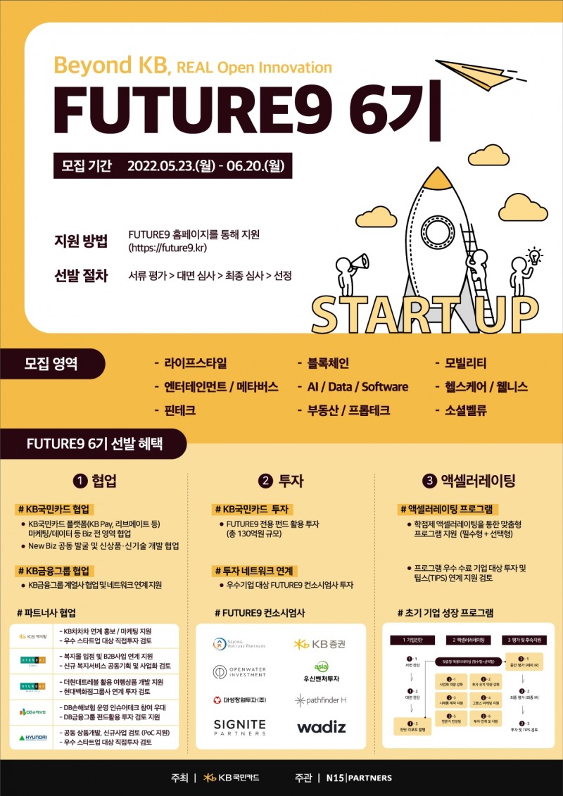 KB국민카드 ‘퓨처나인’ 6기 참가 스타트업 모집