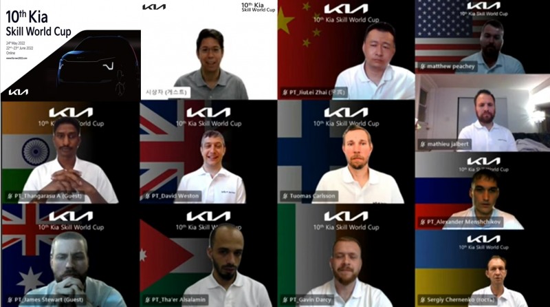 온라인으로 진행된 '제10회 기아 전세계 정비사 경진대회' 수상자들의 모습.(사진=기아)