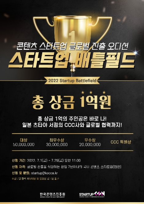 콘진원, 스타트업 경쟁피칭 ‘배틀필드’ 참가사 모집