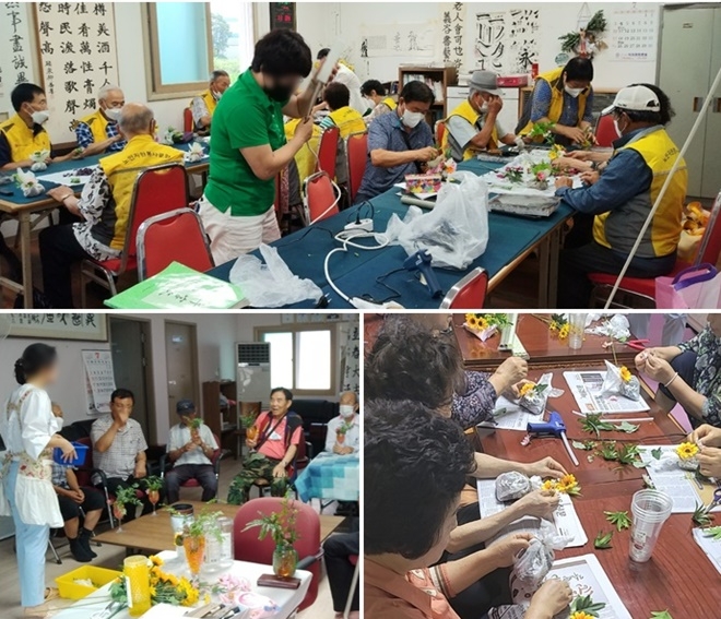 어르신들이 원예교실에 호응을 보이며 적극적을 임하고 있다.(사진제공=논산보호관찰소)