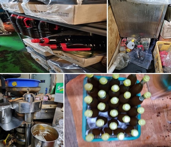 가짜 참기름 제조현장 및 완제품.(사진제공=부산시)