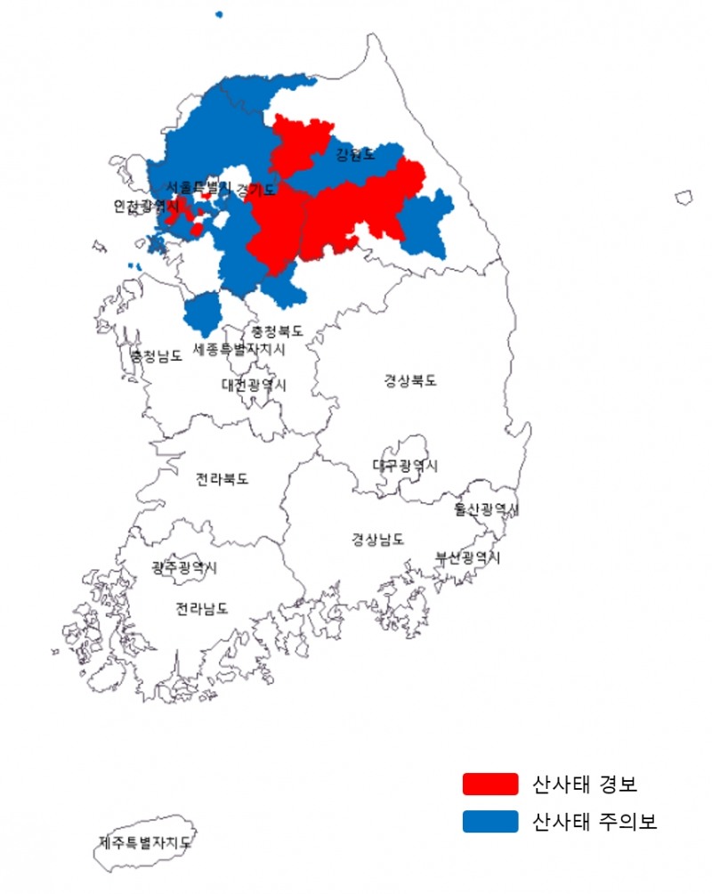 산사태 예보 발령 지역(제공=산림청)