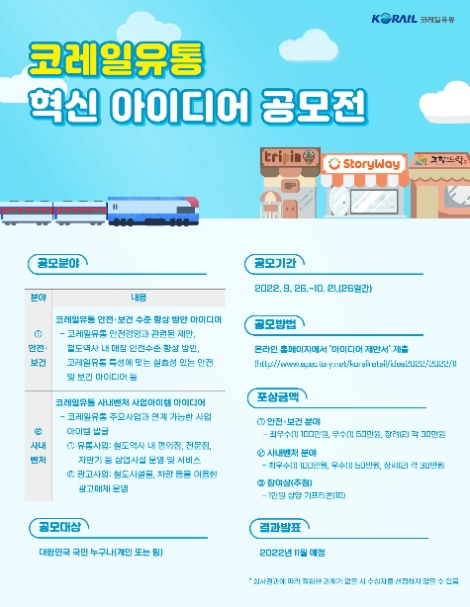 코레일유통, 국민 참여 혁신 아이디어 공모전 개최