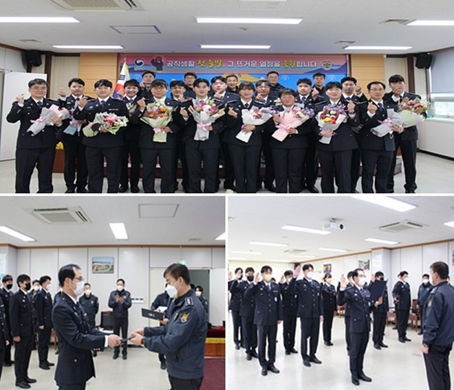 원창수 총무과장이 임명장을 수여하고 기념촬영.(사진제공=포항교도소)