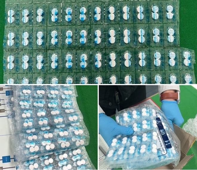 (위)2023. 4. 6. 탈북민 A 주거지(충남)에서 압수한 거통편 122정/(아래)2023. 5. 1. 중국인 B,C씨 부부 가게(경북)에서압수한 거통편 940정.(사진제공=부산경찰청)