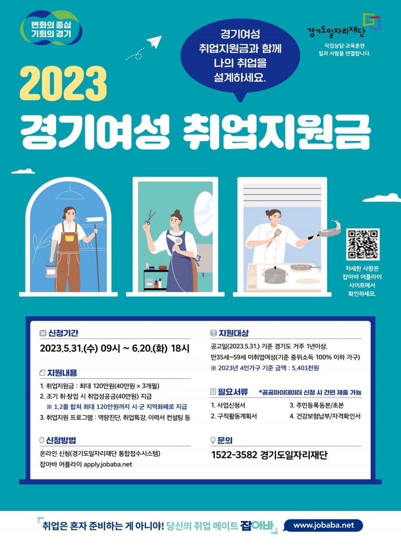 2023년 경기여성취업지원금 포스터