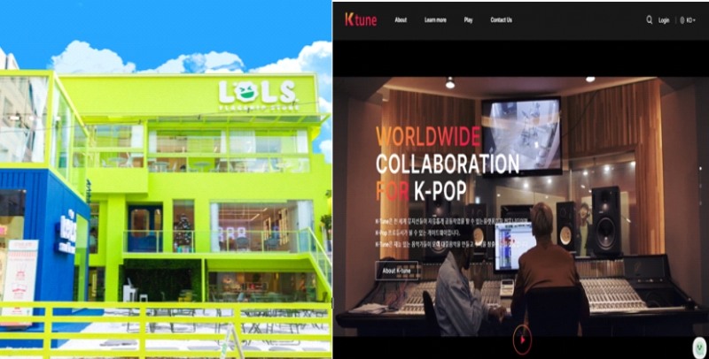 롤스카페&플래그십스토어 홍대점과 케이튠코리아 홈페이지 . (사진=케이튠코리아)