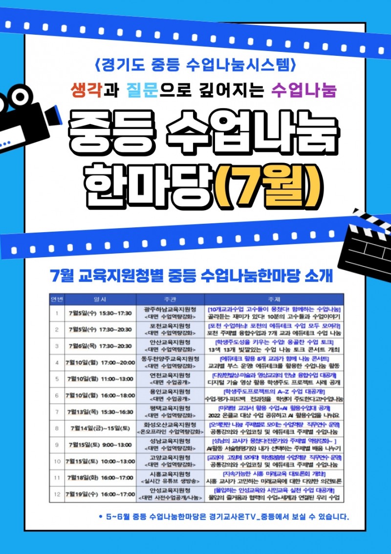 7월 경기 중등 수업나눔 한마당 홍보 포스터