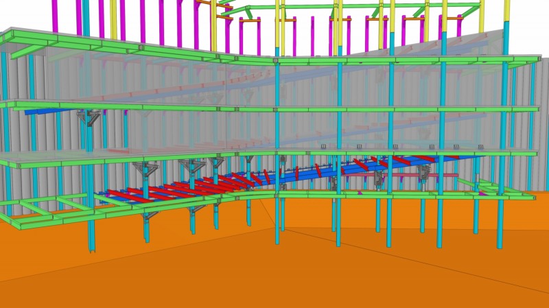 반도건설이 협력사와 공동 특허 등록한 ‘탑다운 램프슬래브 구축장치 및 이를 이용한 시공방법’ 모델링.(사진=반도건설)