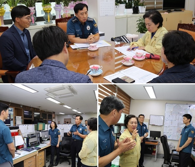 김영선 국회의원이 창원서부경찰서를 방문해 간담회를 갖고 치안상황을 보고받고 있다.(사진제공=창원서부경찰서)