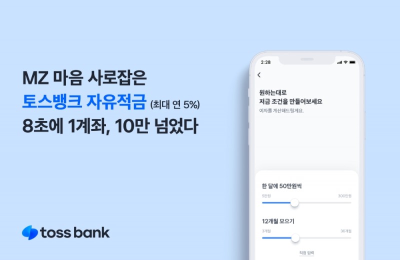 토스뱅크 자유적금, 가입자 10만 계좌 돌파