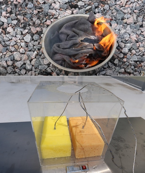 오일스테인 화재재현 실험.(제공=부산소방재난본부)