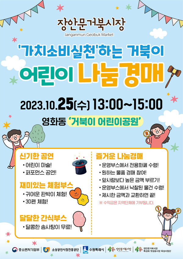 장안문 거북시장, 특성화 첫걸음시장 ‘가치소비실천’하는 거북이 어린이 나눔경매 행사 진행