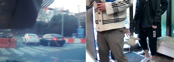 피의차량(검정색)으로 고의 사고낸 후 의원에 접수하는 모습.(제공=부산경찰청)