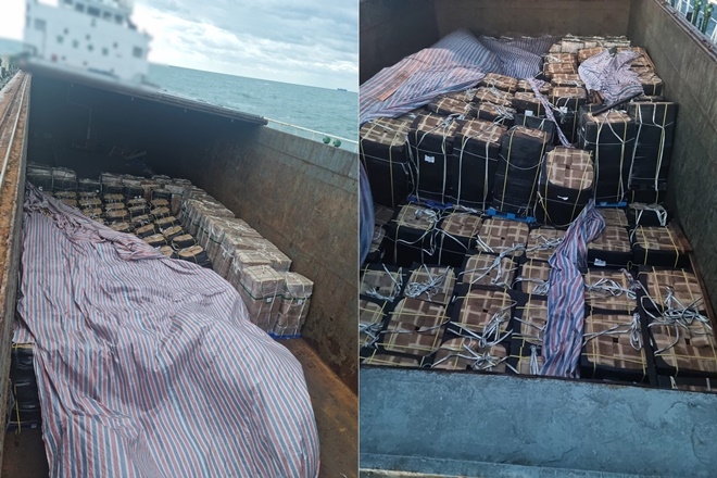 H호에 적재된 담배 재료.(제공=부산해양경찰서)