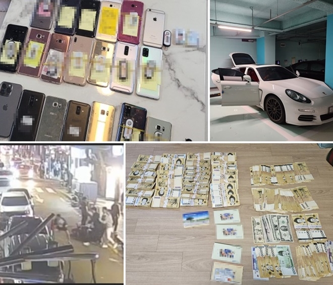 (사진위부터 시계방향)5. 25. 재태크사기 사무실 압수수색(광안동)/9. 11. OO파 조직원 검거 후 차량수색/ 11. 15. 재테크사기 압수수색(동래구)/10. 7. 일반인 상대 집단폭행 및 특수협박(중구).(사진제공=부산경찰청)