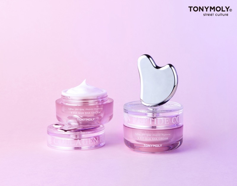 토니모리, 괄사 디바이스 탑재한 신개념 고성능 탄력 크림 ‘콜라겐 펩타이드 브이 핏 괄사 크림’ 이미지. (사진=토니모리)