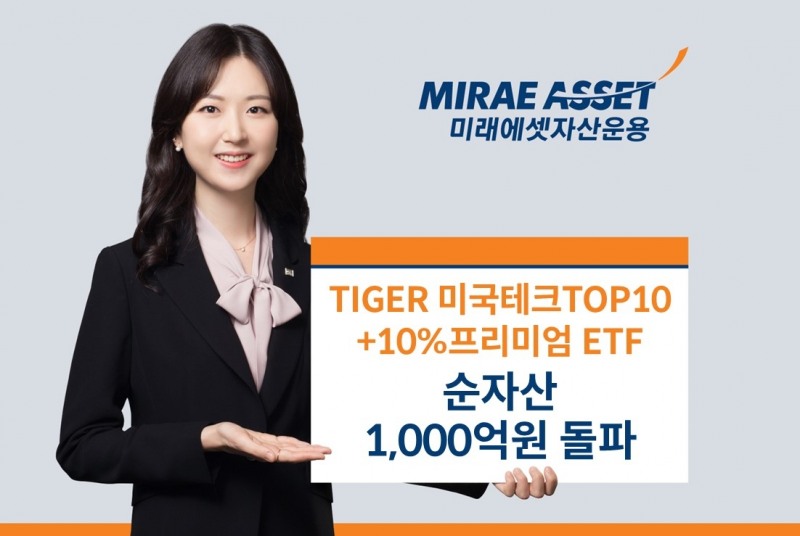 미래에셋, ‘TIGER 미국테크TOP10+10%프리미엄’ 순자산 1000억원 돌파