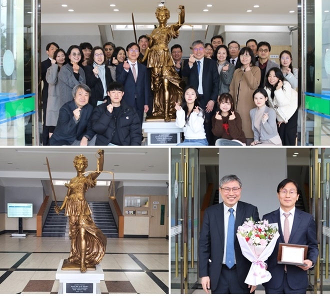 정의의 여신상 조형물 제막식.(사진제공=부산대학교)