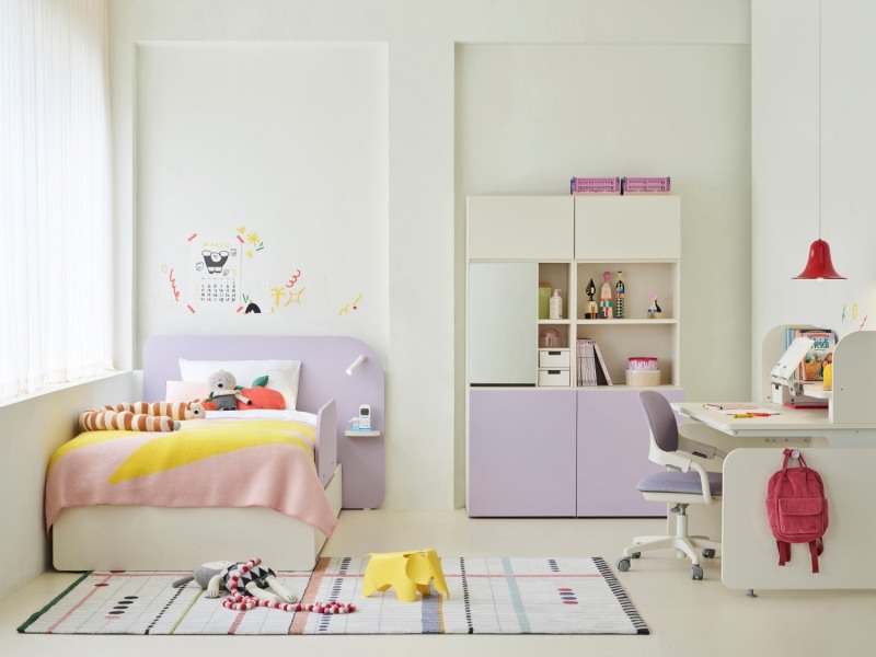 한샘 조이S 2 라벤더 컬러 침대, 책장, 책상 전경. (사진=한샘)