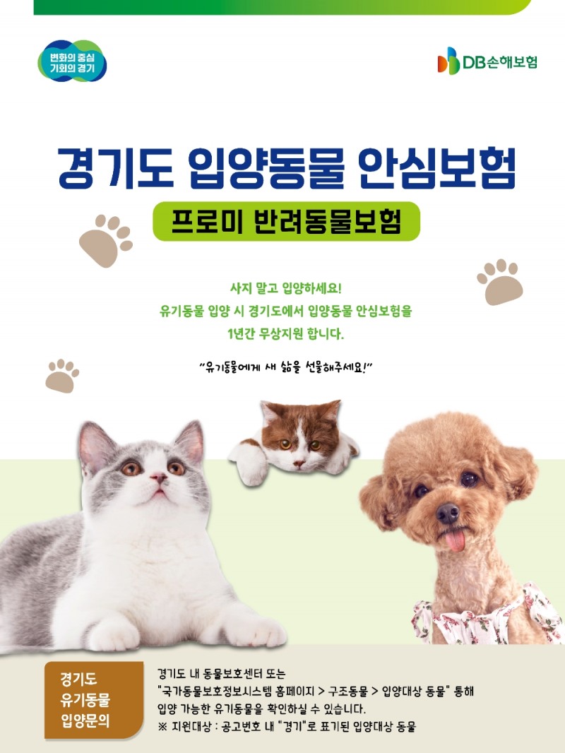 DB손해보험, 경기도 무한돌봄 입양동물 안심보험 시행