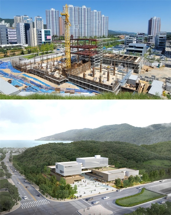 일광교육행복타운 건설현장 및 조감도.(제공=부산 기장군)