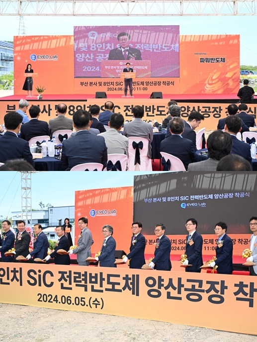 정종복 기장군수가 동남권 산단 아이큐랩 착공식에서 축사를 하고 있다./2.정종복 기장군수(우측 다섯번째)가 박형준 부산시장(좌측 다섯번째)과 강경성 산업통상자원부 제1차관(우측 세번째), 김권제 아이큐랩 대표(우측 여섯번째)와 함께 아이큐랩 착공식 행사를 갖고 있다. (사진제공=부산 기장군)