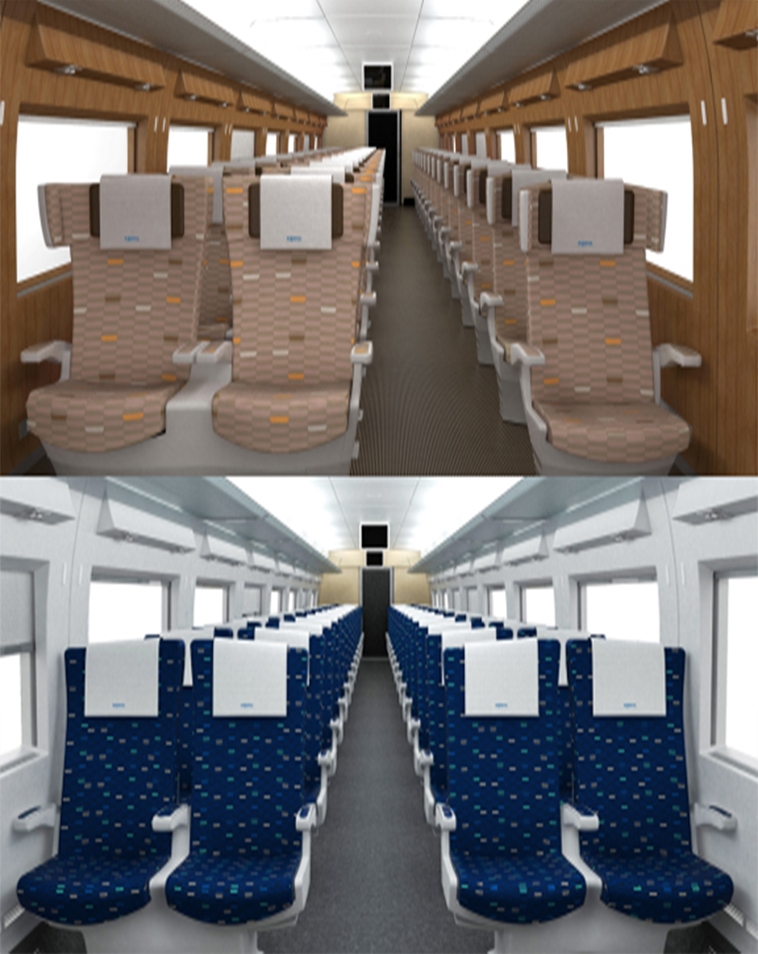 개선된 KTX-산천 객실 좌석 디자인(위 특실, 아래 일반실).(사진=코레일)