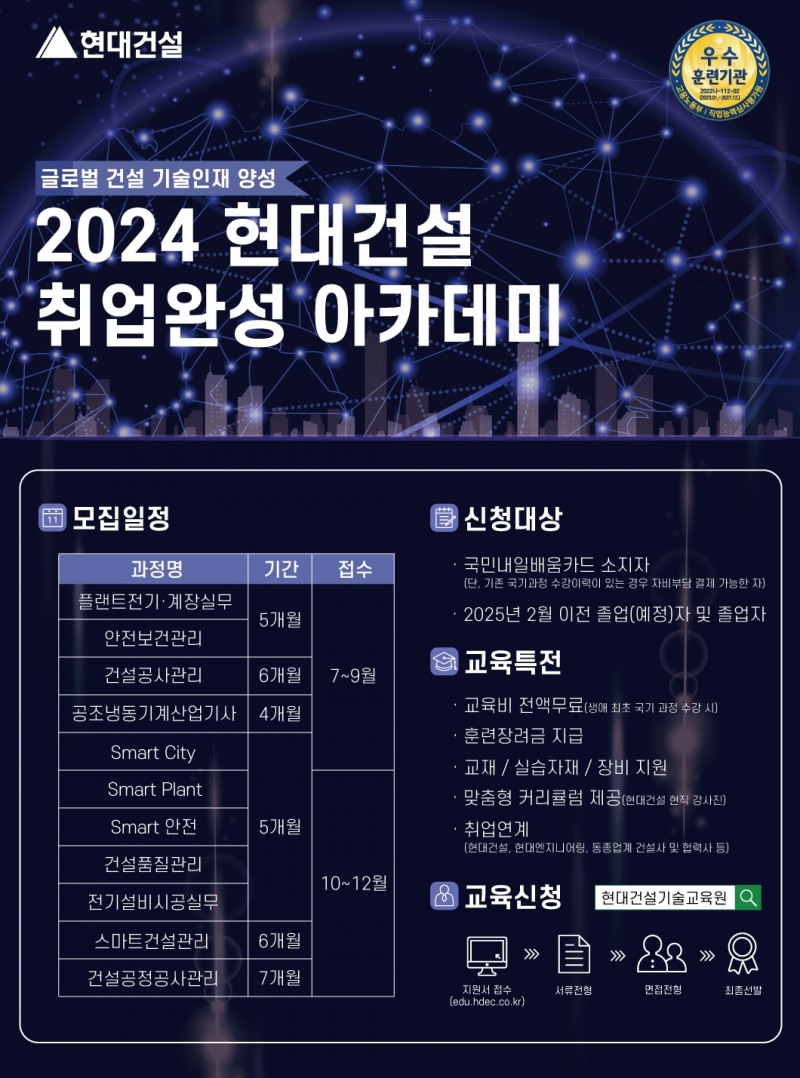 현대건설 기술교육원 교육생 모집 포스터.(사진=현대건설)