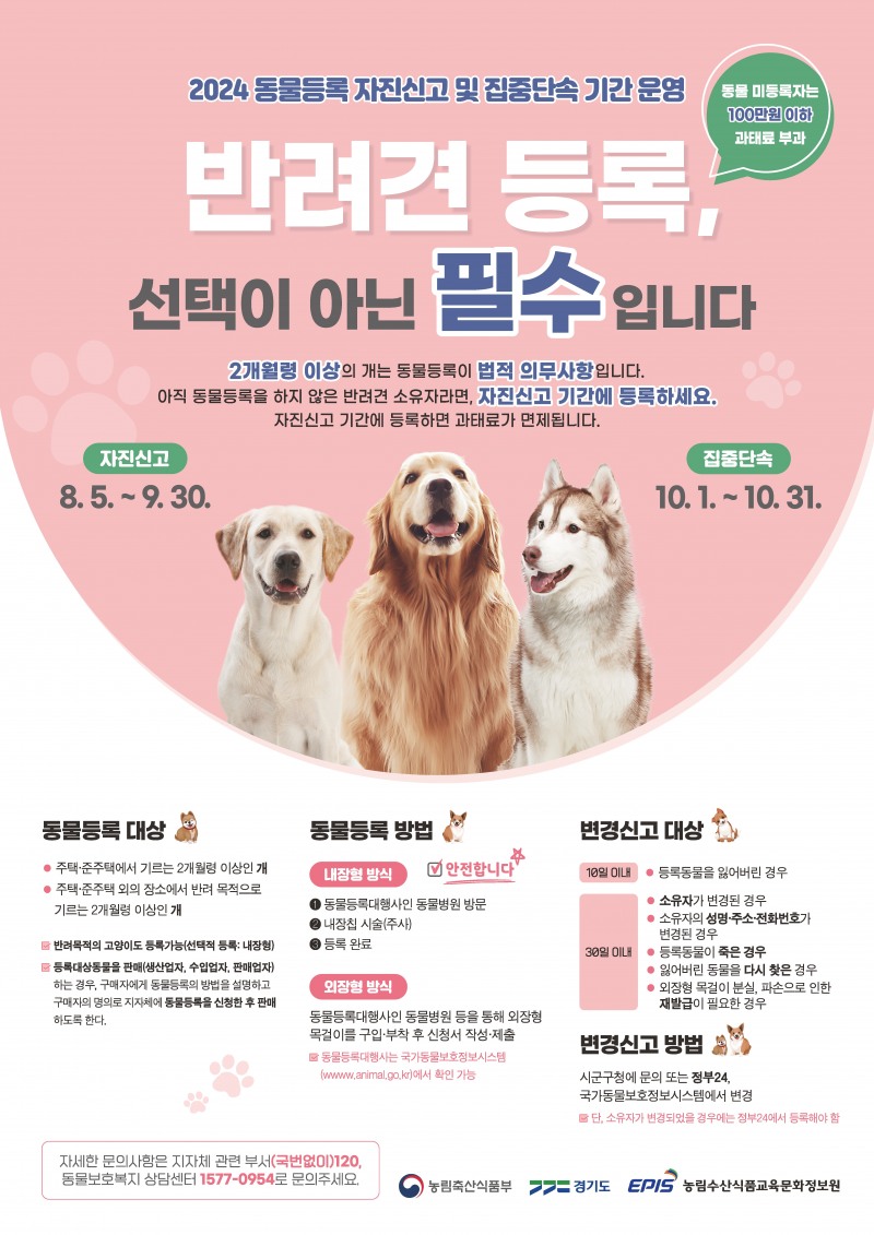 반려동물 등록 자진신고 기간 운영 홍보물