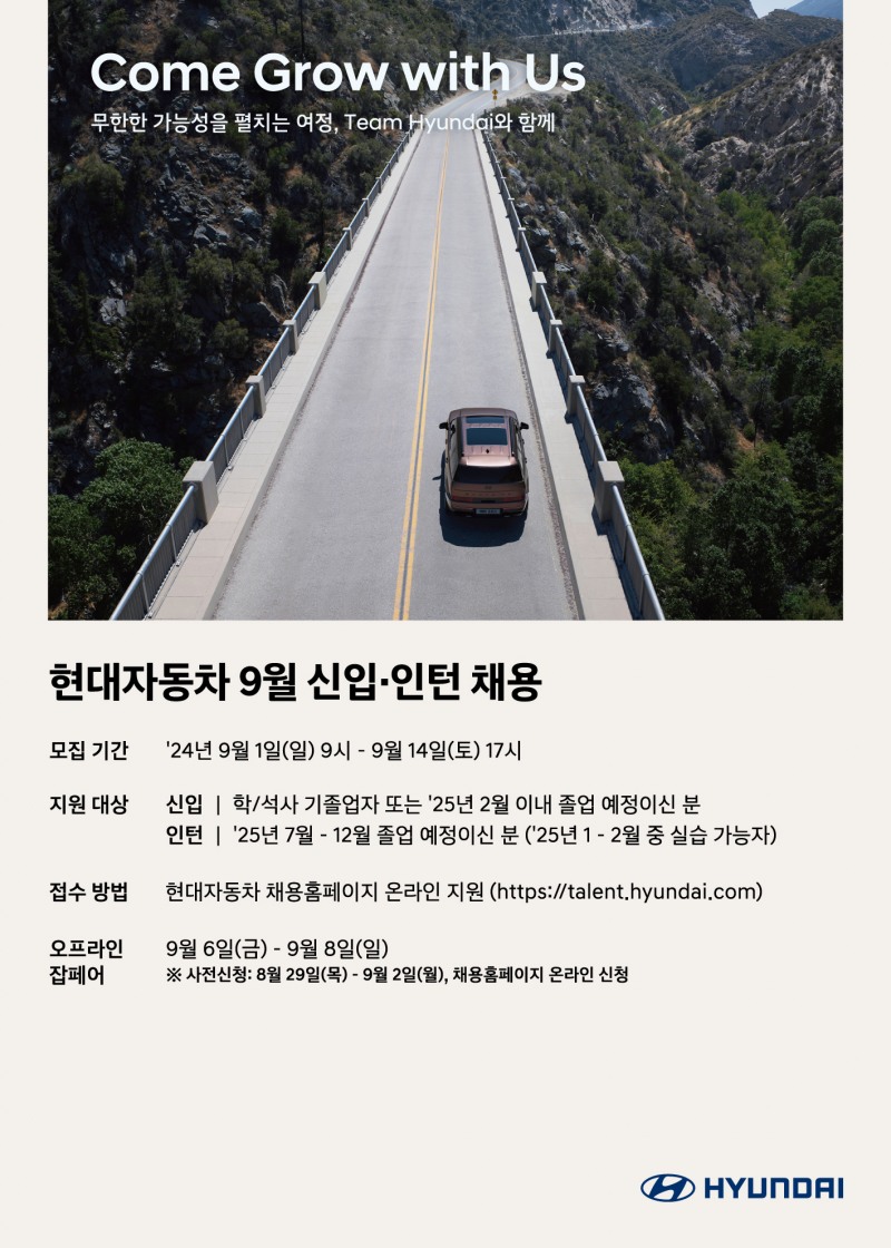 현대차, 6개 분야 인재 모집 ‘신입·인턴 채용’ 실시