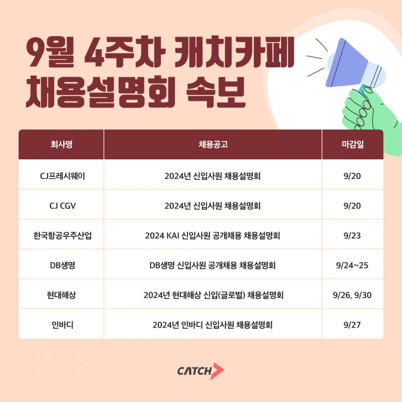 캐치카페 "KAI, 현대해상, 인바디 하반기 오프라인 채용설명회 진행"