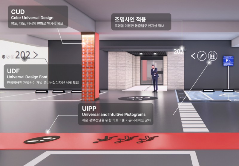 유니버설 디자인 웨이파인딩 시스템 적용 이미지.(사진=현대건설)