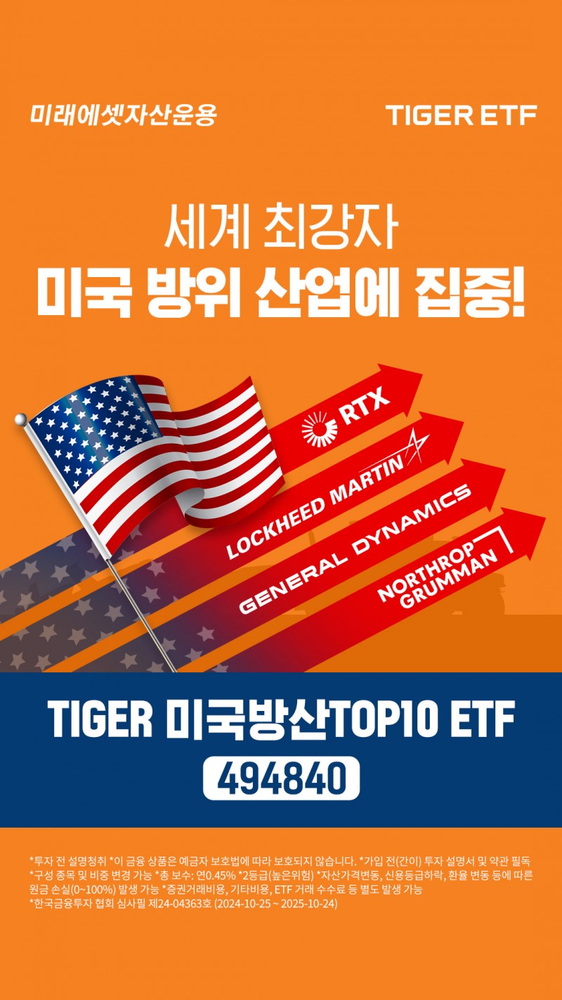 미래에셋운용 ‘TIGER 미국방산TOP10 ETF’ 신규 상장