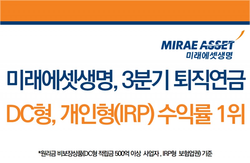 미래에셋생명, 3분기 퇴직연금 사업자 중 DC형 수익률 1위